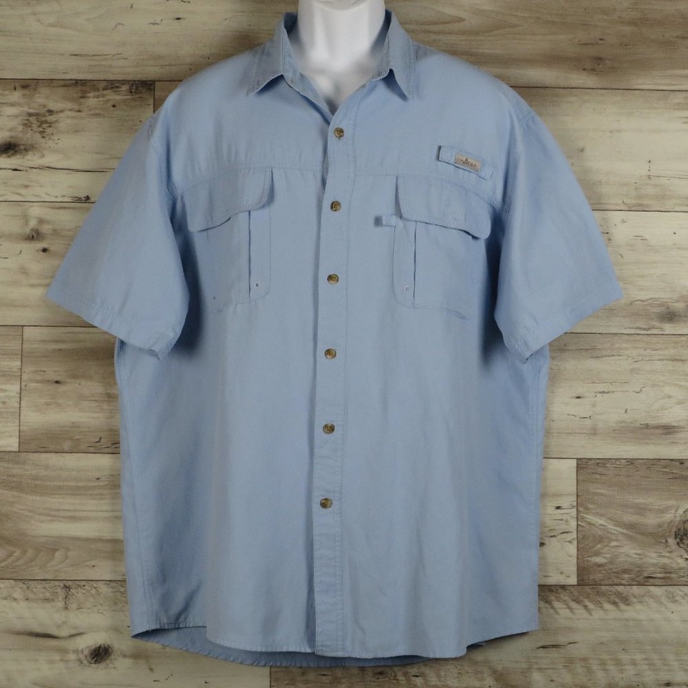 G.H.‎ Bass* Men's Short Sleeve Button Down Curved Hem Sky Blue Shirt~ Size XXL